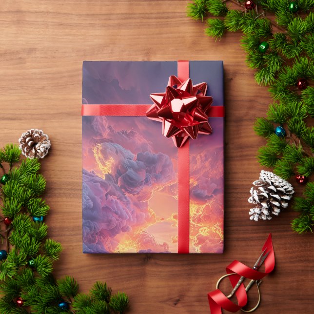 Papel De Presente Nuvens Dramáticas Surreais Com Pôr do Sol Ardente (Presente de Natal)