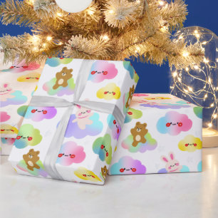 Papel De Presente Nuvens e Animais Fofos