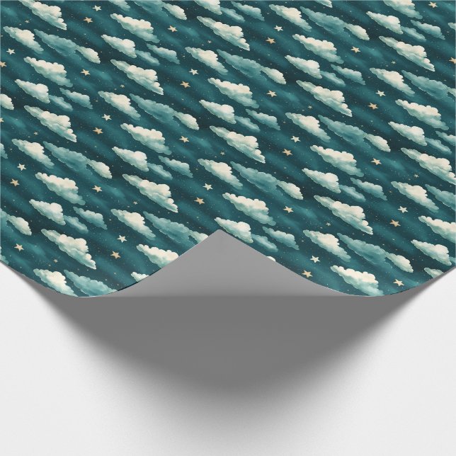 Papel De Presente Nuvens e estrelas em um chá escuro (Ponta)