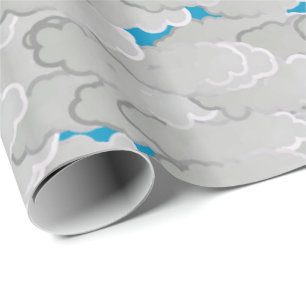 Papel De Presente Nuvens japonesas, dia de verão, branco e azul-cé