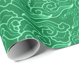 Papel De Presente Nuvens Japonesas Vintage, Verde Jade