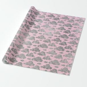 Papel De Presente Nuvens Luminosas Prateadas Elegantes Rosa Doce