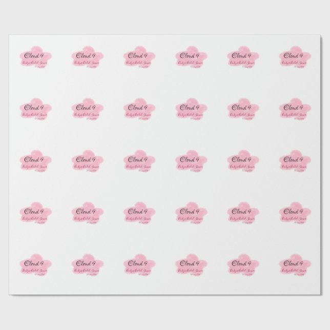Papel De Presente Nuvens nove rosa pastel chá de noiva data nome (Aberto)