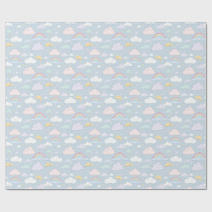 Papel De Presente Nuvens Whimsical e Rainbows