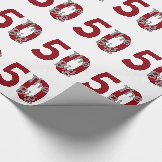 Papel De Presente O "50" grande, aniversário, vermelho, texto branco (Ponta)