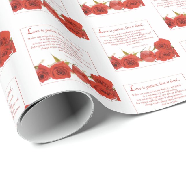 Papel De Presente O Amor é Rosa Vermelha Paciente (Ponta do rolo)