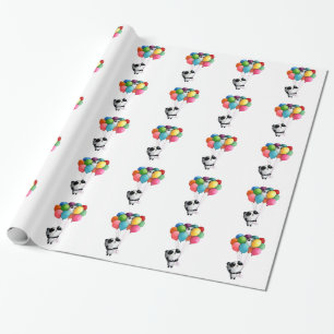 Papel De Presente O aniversário Balloons o urso de panda