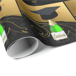 Papel De Presente O boné de formatura na garrafa de Champagne