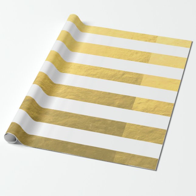Papel De Presente O branco elegante listra a folha Dourado impressa (Desenrolado)