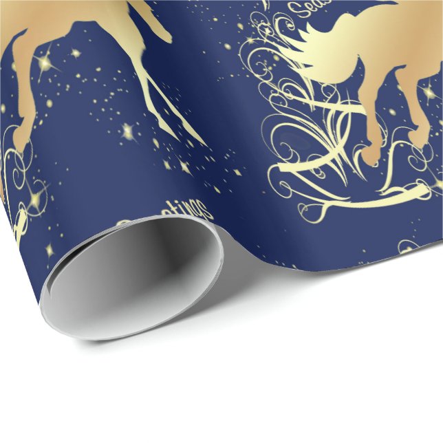 Papel De Presente O cavalo Dourado do Natal ocidental tempera (Ponta do rolo)