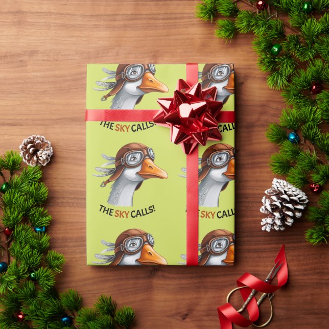 Papel De Presente O Céu Chama! Ganso Piloto Divertido (Presente de Natal)