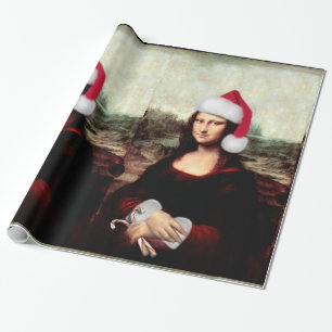 Papel De Presente O Chapéu Natal de Mona Lisa