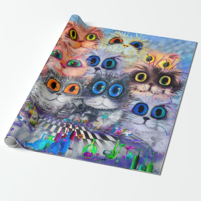 Papel De Presente O conjunto do retrato sabstrato dos gatos, acry (Desenrolado)