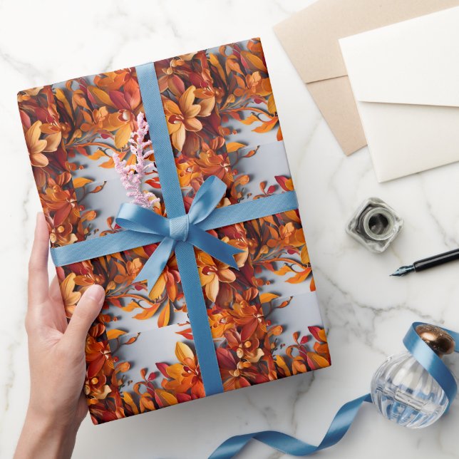 Papel De Presente O Design de Padrão Floral Laranja (Presentear)