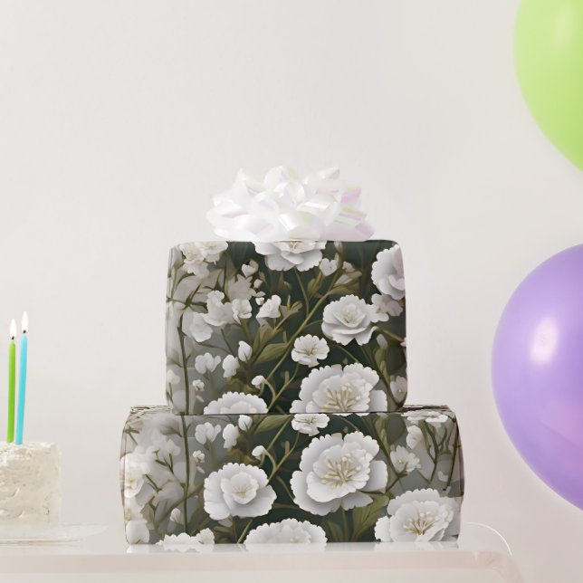 Papel De Presente O Design de Padrão Floral Macio Branco (Presentes para festas)