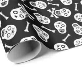 Papel De Presente O Dia de los Muertos Black and White Paper Skulds