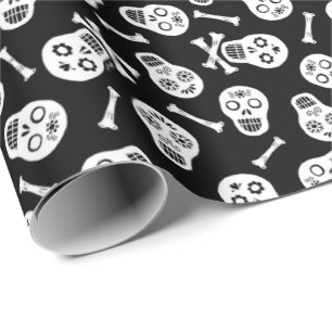 Papel De Presente O Dia de los Muertos Black and White Paper Skulds