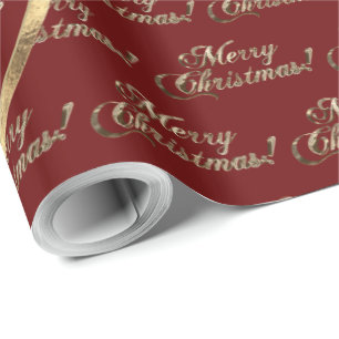 Papel De Presente O Dourado Escrito Vermelho Faux de Natal da Famíl