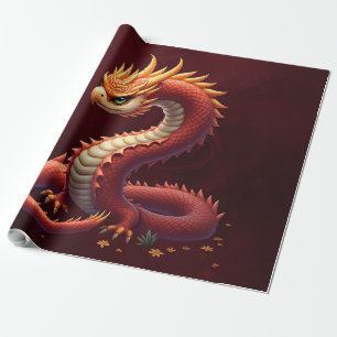 Papel De Presente O dragão serpente dourado.