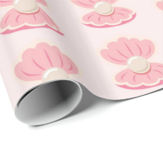 Papel De Presente O escudo e a pérola cor-de-rosa do mar modelam o