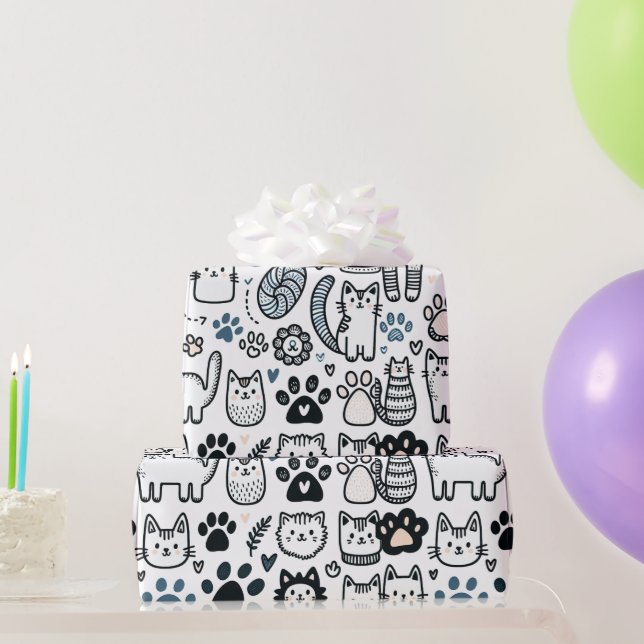 Papel De Presente O Fluffy Cat Doodle é um design excelente para qua (Presentes para festas)