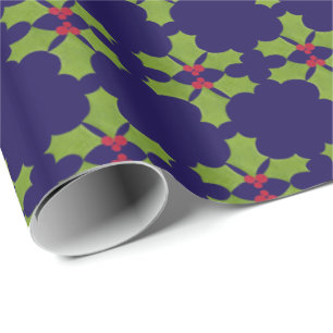 Papel De Presente O galho de Natal Holly é azul escuro