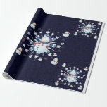 Papel De Presente O Glittery Christmas Snowman -<br><div class="desc">Este design apresenta um floco de neve branco e azul,  flocos de neve coloridos e muitos homens de neve vestidos para uma fria época de Natal. Uma falha foi adicionada a este design. Este presente de Natal vem em várias cores,  estilos e tamanhos.</div>