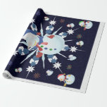 Papel De Presente O Glittery Christmas Snowman -<br><div class="desc">Este design apresenta um floco de neve branco e azul,  flocos de neve coloridos e muitos homens de neve vestidos para uma fria época de Natal. Uma falha foi adicionada a este design. Este presente de Natal vem em várias cores,  estilos e tamanhos.</div>