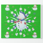 Papel De Presente O Glittery Christmas Snowman -<br><div class="desc">Este design apresenta um floco de neve branco e azul,  flocos de neve coloridos e muitos homens de neve vestidos para uma fria época de Natal. Uma falha foi adicionada a este design. Este presente de Natal vem em várias cores,  estilos e tamanhos.</div>