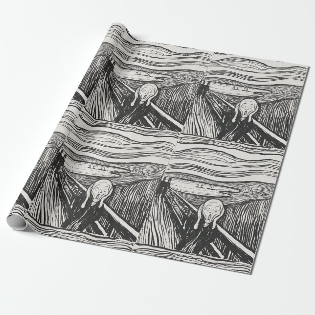 Papel De Presente O Grito de Edvard Munch Preto e Branco (Desenrolado)