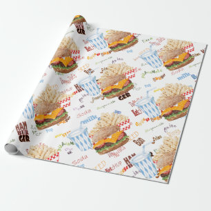 Papel De Presente O Hamburger frita o comensal do CHURRASCO do fast