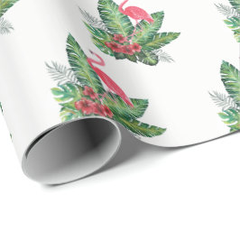Papel De Presente O hibiscus tropical do flamingo do paraíso