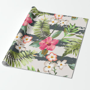 Papel De Presente O hibiscus tropical floresce o teste padrão das