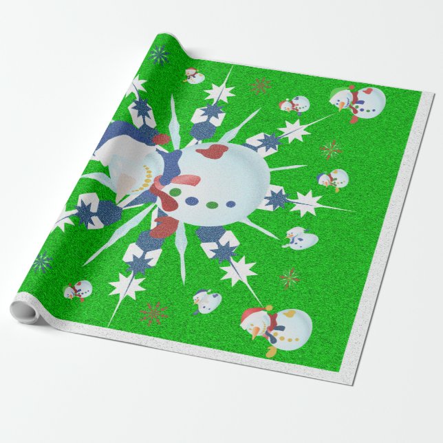 Papel De Presente O Homem de Neve do Natal Glittery - (Desenrolado)