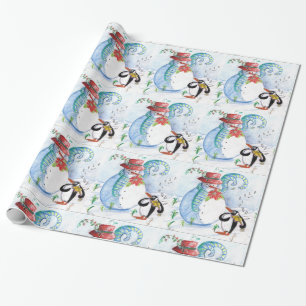 PAPEL DE PRESENTE O INVERNO DE SERENADE DO BOM SNOWMAN E PENGUIN