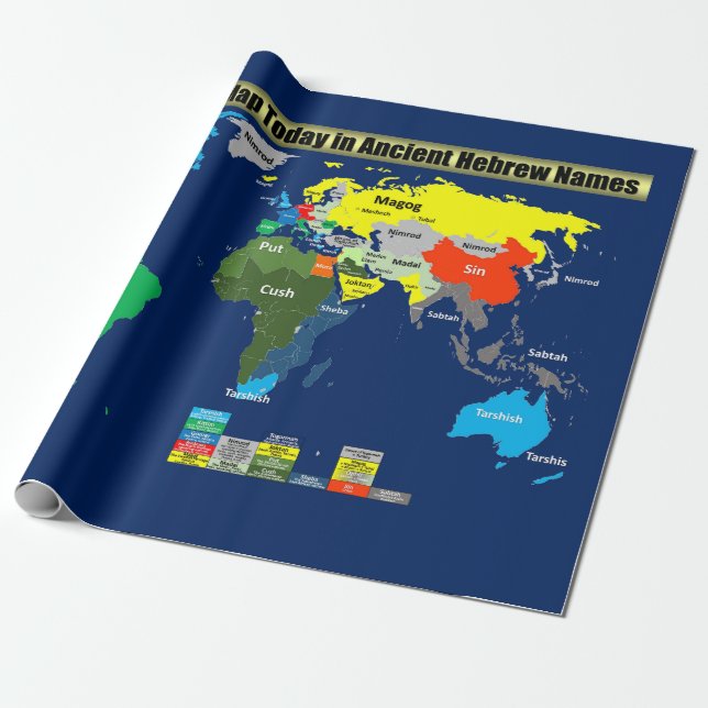Papel De Presente O Mapa Mundial de Hoje em Antigos Nomes Hebraicos (Desenrolado)