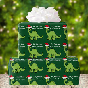 Papel De Presente O Natal bonito caçoa o papai noel do dinossauro