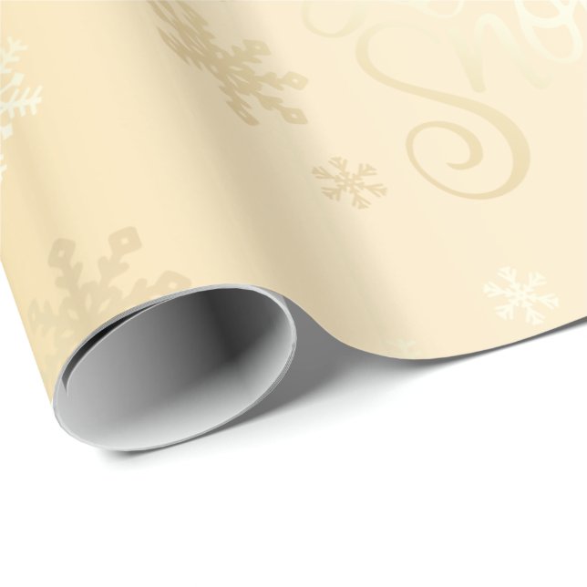 Papel De Presente O Natal Dourado elegante deixa nevar e flocos de n (Ponta do rolo)
