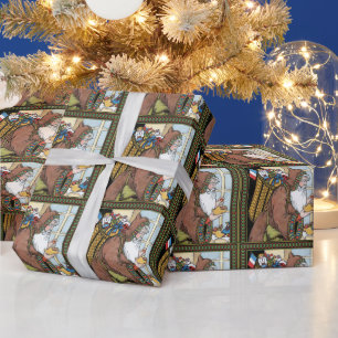 Papel De Presente O natal vintage, Papai Noel brinca calçados das