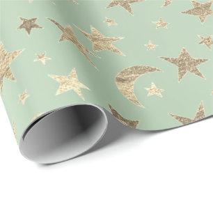 Papel De Presente O ouro elegante Stars o verde Champaigne da
