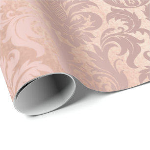 Papel De Presente O ouro metálico do rosa do rosa cora o damasco de