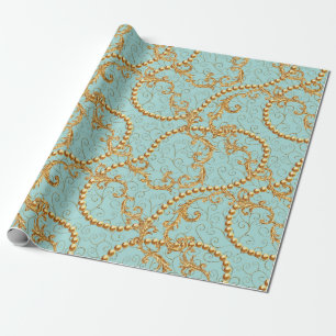 Papel De Presente O ouro Rococo apresenta um padrão perfeito. texto