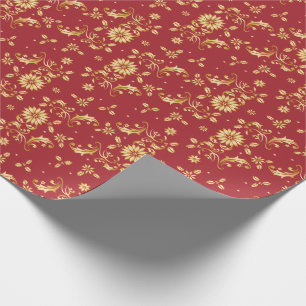 Papel De Presente O ouro vermelho floral Stars a festa de Natal