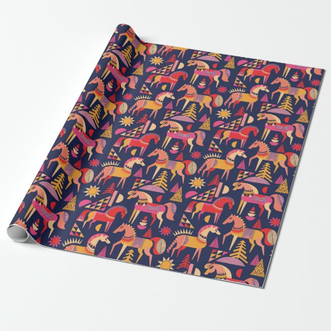 Papel De Presente O padrão dos cavalos escandinavos é design. Decora (Desenrolado)