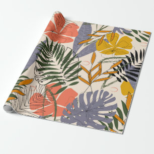 Papel De Presente O padrão original com folhas tropicais e o plano