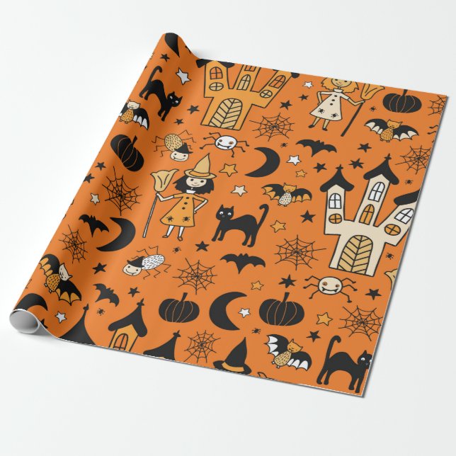 Papel De Presente O passado do Dia das Bruxas das Crianças. Patch de (Desenrolado)