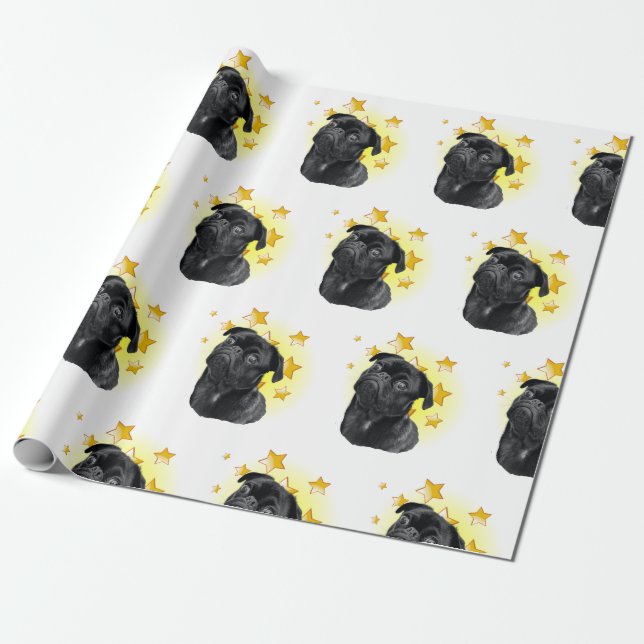 Papel De Presente O Pequeno Pug Negro Bonito é uma Estrela (Desenrolado)