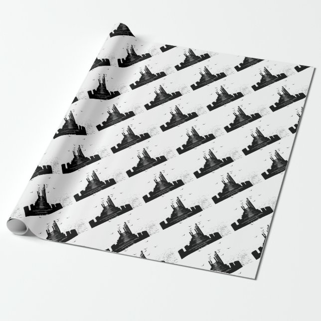 Papel De Presente o píer dos gráficos do mar das gaivotas (Desenrolado)