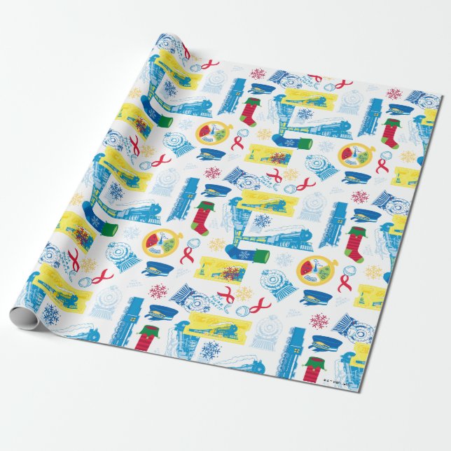 Papel De Presente O Polar Express | Padrão de Ícone de Natal (Desenrolado)