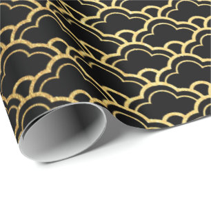 Papel De Presente O preto Dourado da sereia escala o Lux do Seashell